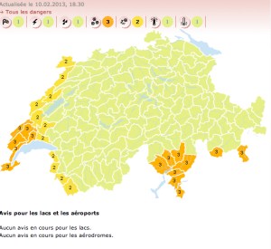 Mapa de MeteoSuisse pronostica nieve para la región del Lago de Ginebra y el Ticino