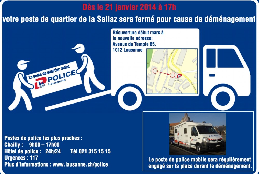 Afiche del cambio de estación de policía en Lausana