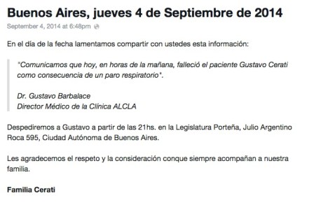 Gustavo Cerati muere anuncio