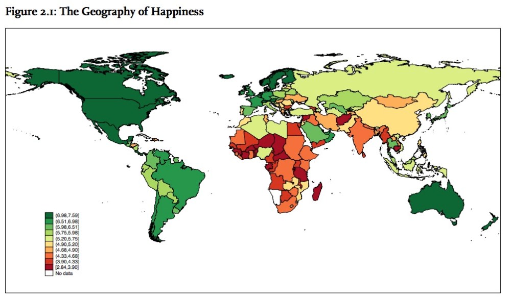 La Geografía de la Felicidad - cortesía del World Happiness Report.